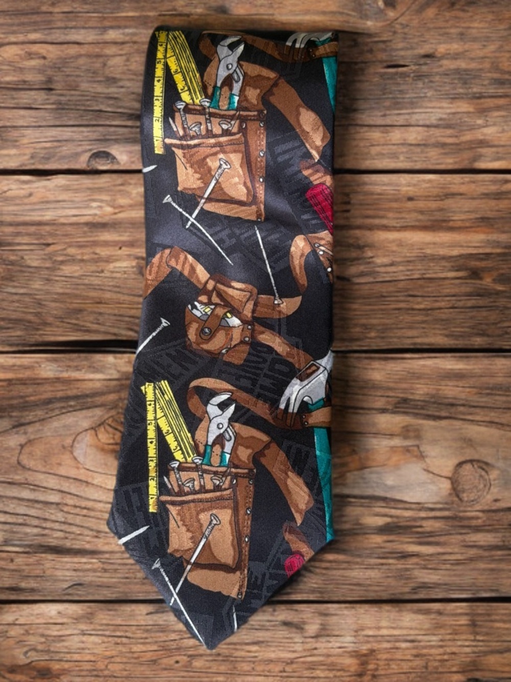 Vintage Home Improvement Black Tool-Print Men's Tie - Construction Motif